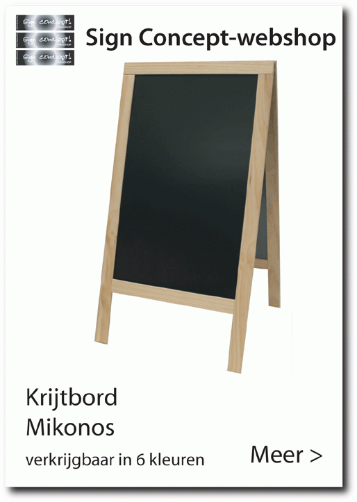 krijt stoepbord met houten lijst Mikonos